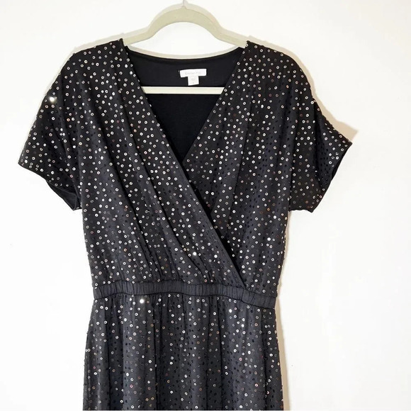 Garnet Hill Black Sequin Maxi Dress Women’s Size‎ Small Cotton Blend Sparkles S - Picture 3 of 7